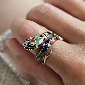 Vintage 14k Gold Enamel Serpent Wrap Coil Ring